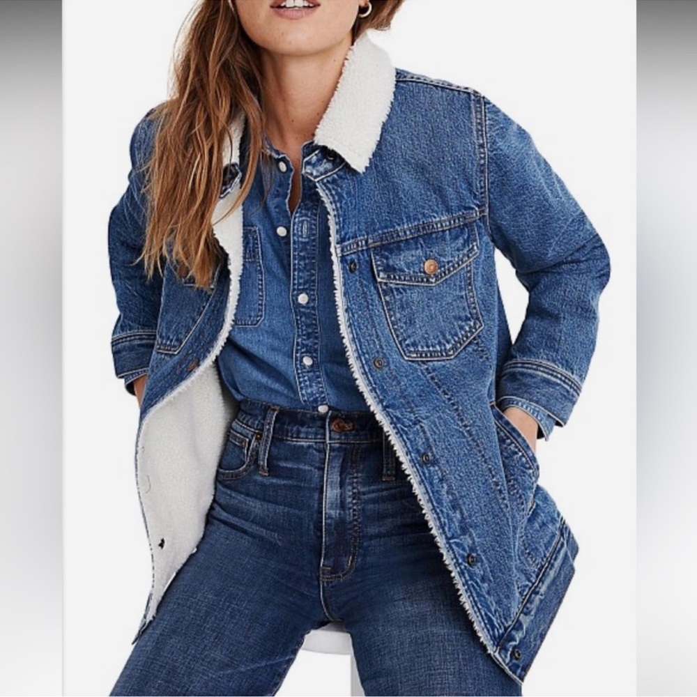 Madewell Women's Blue Denim Jacket with Sherpa